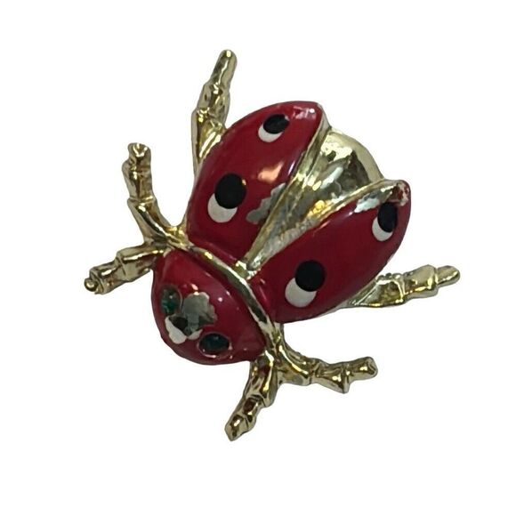 Set of Two little enamel and gold tone metal ladybug pins - Picture 9 of 12